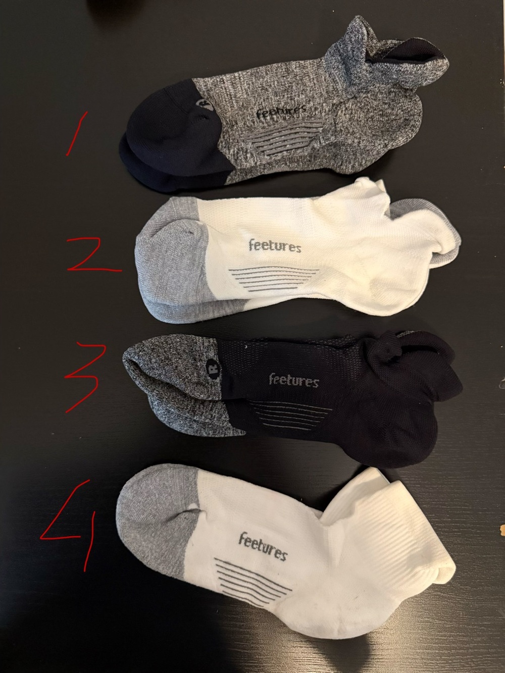 Feetures Performance Low-Cut Athletic Socks — Gray, Black & White